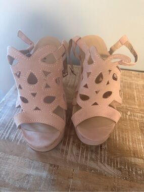torrid Blush Cutout Suede Wedge Sandals